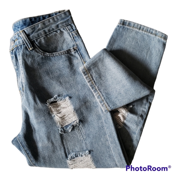 Pudr Jeans Womens Petite Light Wash High Rise Distressed Ripped Jeans Size XS - Picture 6 of 9